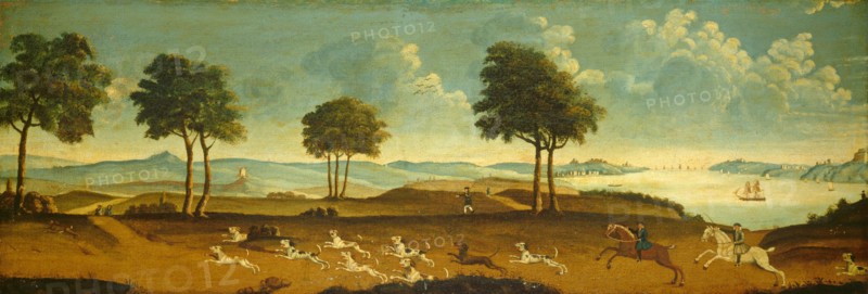 Hunting Scene with a Harbor, 18th century.