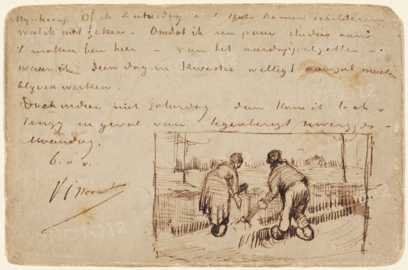 Postcard with Two Peasants Digging, 1885.