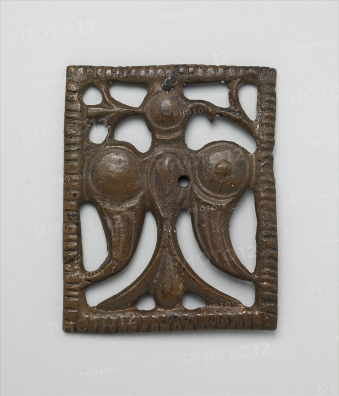 Appliqué Plaque with a Standing Eagle, Iran, 12th century. Perhaps ornamenting leather horse trappings or a belt.