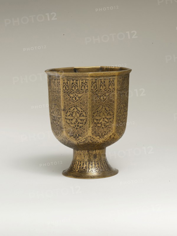 Footed Cup, Iran, second half 14th century.  Ghulladan money vessel for pious purposes in Islamic Ilkhanid Iran.