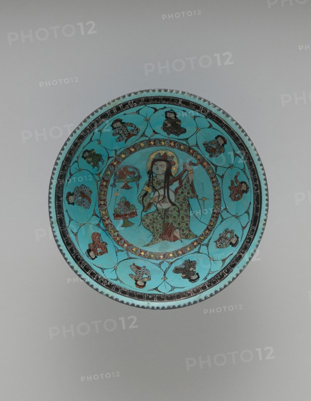 Turquoise Bowl with Lute Player and Audience, Iran, late 12th-early 13th century.