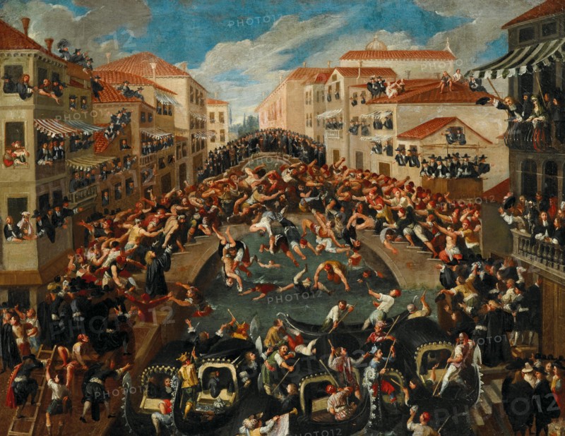The Battaglia dei Pugni on the Bridge of San Barnaba, Venice, 18th century. Private Collection.