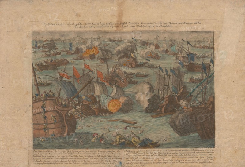 Naval battle between the Russian and Ottoman fleet in the Black Sea on June 28 and 29, 1788, 1788. Private Collection.