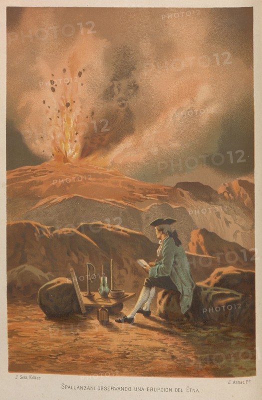 Lazzaro Spallanzani observing the eruption of Etna. From: La ciencia y sus hombres, 1879. Private Collection.