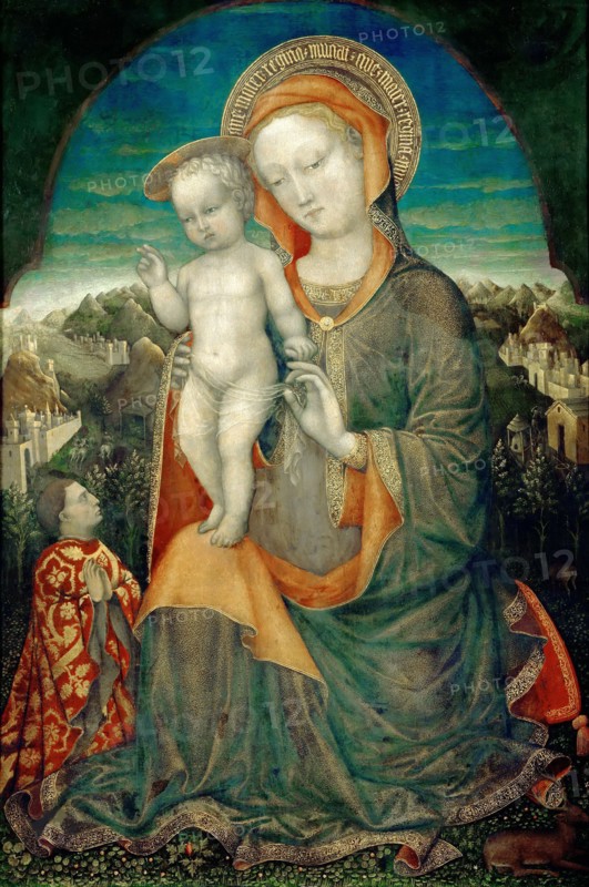 The Madonna of Humility Adored by Lionello d'Este, ca 1445. Found in the collection of Musée du Louvre, Paris.