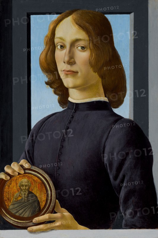 Young Man Holding a Roundel, c. 1480. Private Collection.