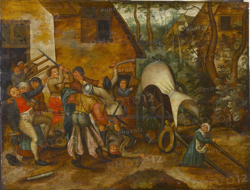 Brawling Peasants and Soldiers, End of 16th cen. Found in the collection of Szepmuveszeti Muzeum, Budapest.