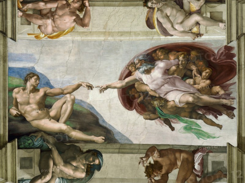 The Creation of Adam (Sistine Chapel ceiling in the Vatican), 1508-1512. Found in the collection of The Sistine Chapel, Vatican.