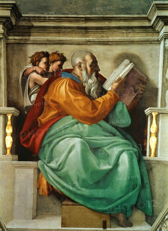Prophets and Sibyls: Zechariah (Sistine Chapel ceiling in the Vatican), 1508-1512. Found in the collection of The Sistine Chapel, Vatican.