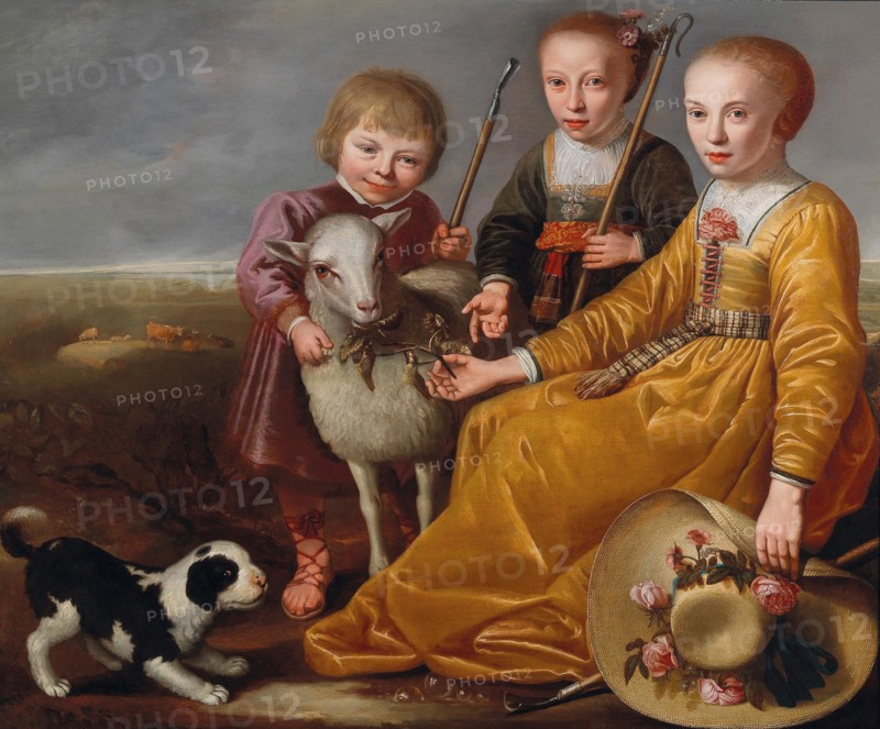 Three children with a goat and a doggie in a landscape, 1639. Private Collection.