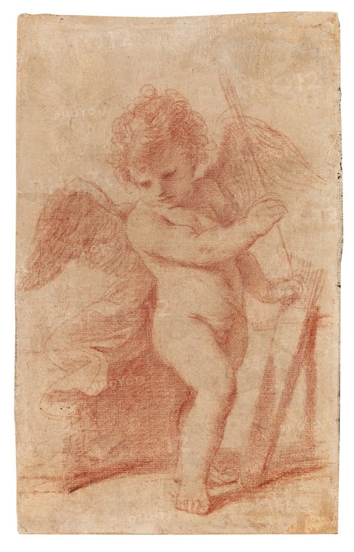 Cupid putting an arrow away in his quiver. Private Collection.