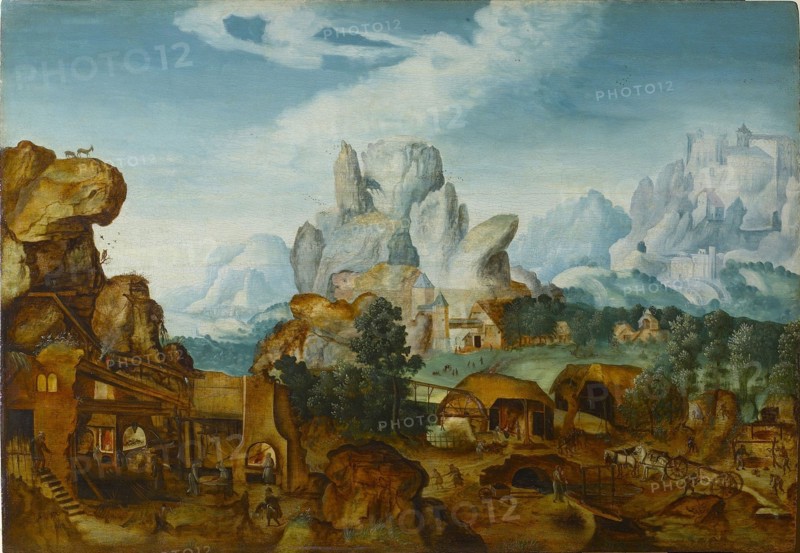 Rocky Landscape with a Forge (The Flight into Egypt) , before 1550. Found in the collection of Szepmuveszeti Muzeum, Budapest.