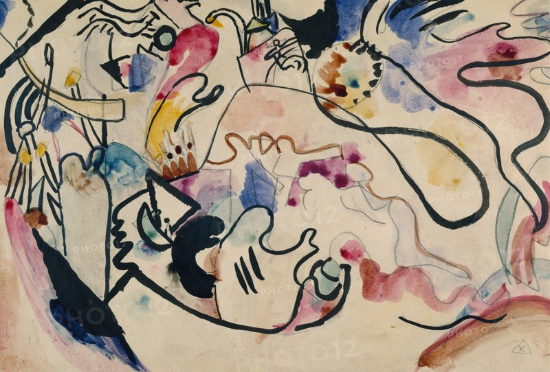 Watercolor No. 8 "Judgment Day", 1911-1912. Found in the collection of Städtische Galerie im Lenbachhaus, Munich.