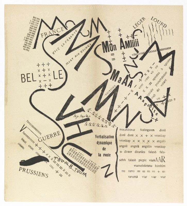 Parole consonanti vocali numeri in Libertà. (I paroliberi Futuristi), 1915. Private Collection.