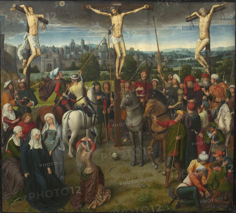 Calvary Triptych, central panel, 1480s. Found in the collection of Szepmuveszeti Muzeum, Budapest.