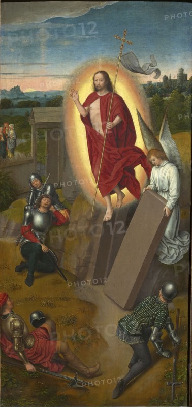 Calvary Triptych: The Resurrection, right wing, 1480s. Found in the collection of Szepmuveszeti Muzeum, Budapest.