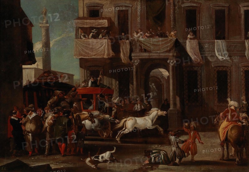 The Race of the Berber Horses in Rome . Private Collection.