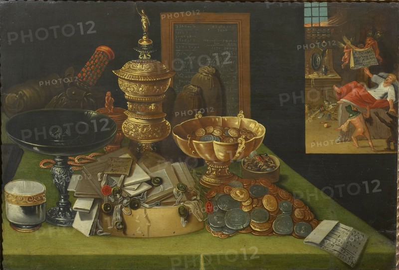 Allegory of Worldly Riches with the Scene of the Death of the Rich Man, ca. 1600. Found in the collection of Szepmuveszeti Muzeum, Budapest.