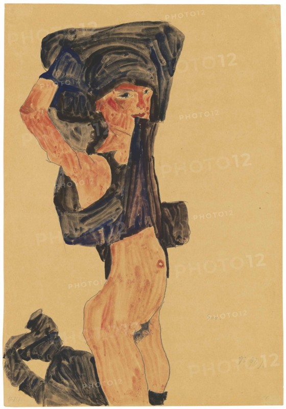Kneeling Girl Pulling Her Skirt Over Her Head, 1910. Private Collection.