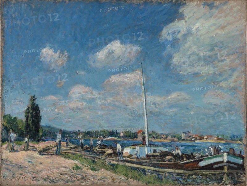 Unloading Barges at Billancourt, 1877. Found in the collection of Ordrupgaard Museum, Charlottenlund.