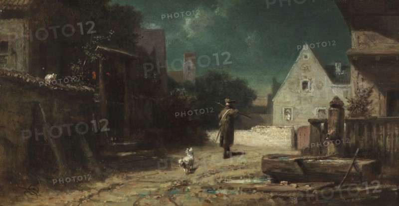 The night watchman (Night watchman by moonlight, or Dog and cat), c. 1870. Private Collection.