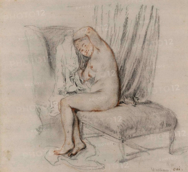 Femme nue enlevant sa chemise , ca 1717. Found in the collection of British Museum.