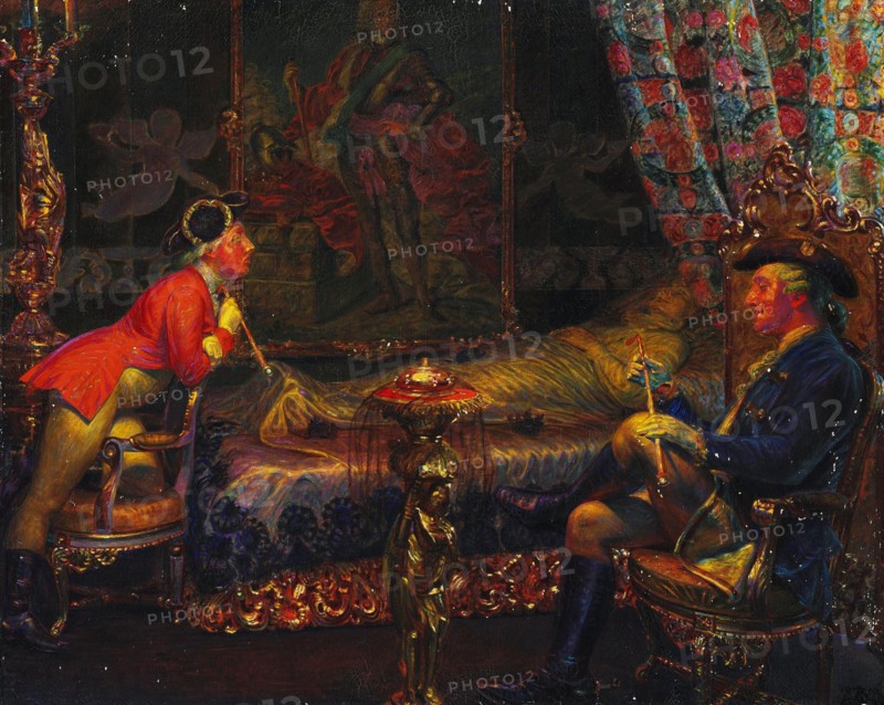 Struensee and Caroline Mathilde at the dead body of Queen Sofie Magdalene, 1910. Private Collection.
