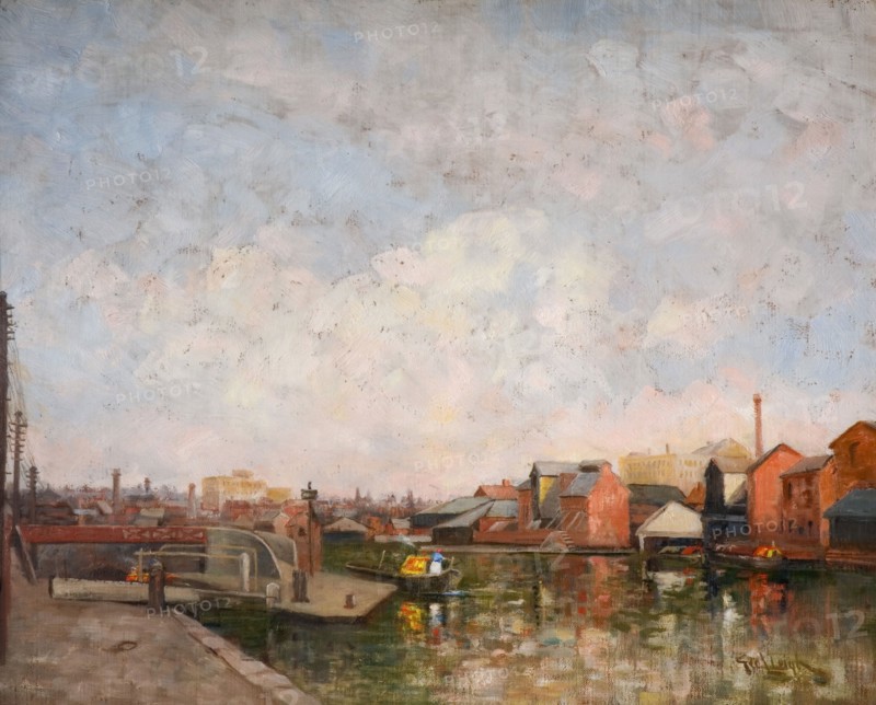 A Birmingham Canal Lock, 1920-30. View of Cambrian Wharf in Ladywood.