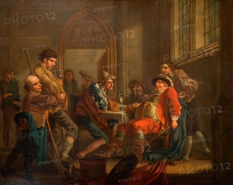 Sir John Falstaff Raising Recruits, 1765. This depicts a scene from William Shakespeare's Henry IV (Part II, Scene 2).