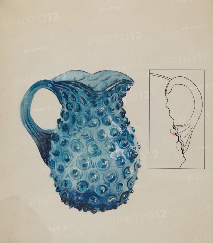 Blue Hobnail Pitcher, c. 1936.