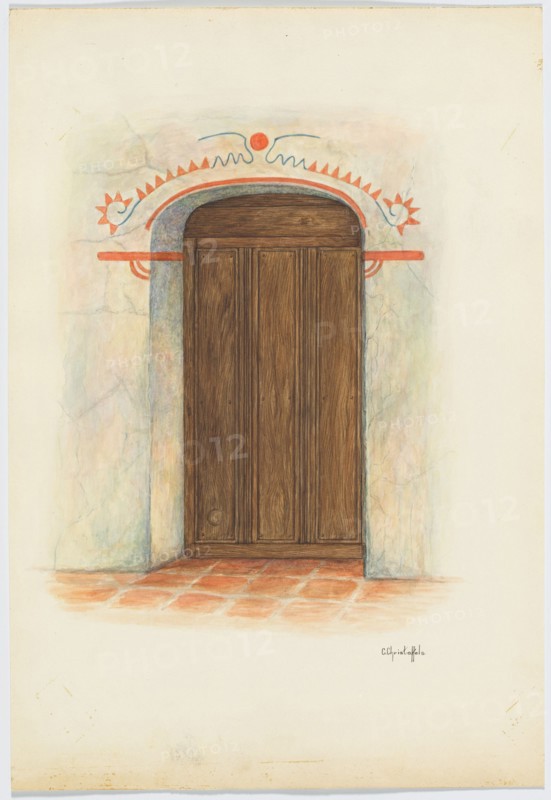 Restoration Drawing Wall Painting and Door, Facade Mission House, 1941.