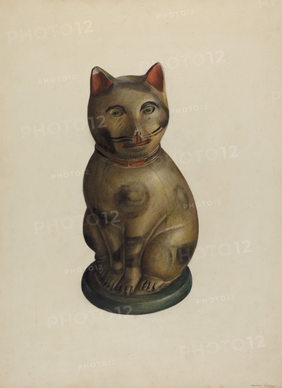 Pa. German Seated Chalkware Cat, 1935/1942. Creator: Mina Lowry.