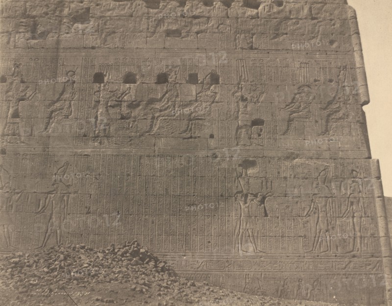 Edfu-Sculptures and Inscriptions on Oriental Face, 1854.