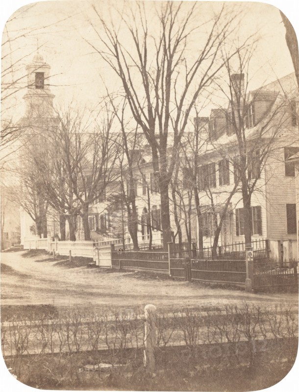 Dartmouth College Church, Professor Clement Long's House, President Nathan Lord's House, Sherman Nunnery, c. 1858.