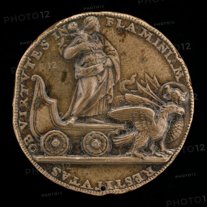 Figure in a Car Drawn by a Dragon and an Eagle [reverse], c. 1519.