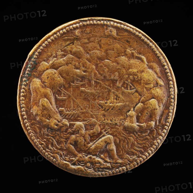 Neptune on a Dolphin before a Harbor [reverse], 1552 or after.