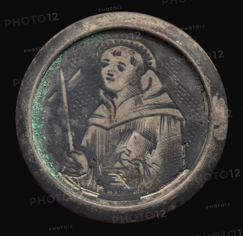 Half Figure of a Monk with Cross and Book.