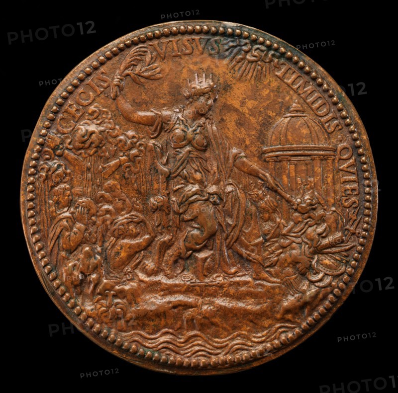 Mary as Peace Setting Fire to Arms [reverse], 1555.