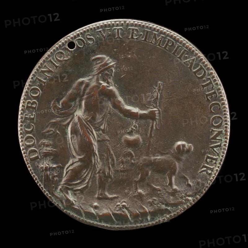 Blind Man with a Staff and Water-flask, Led by a Dog [reverse], c. 1561.