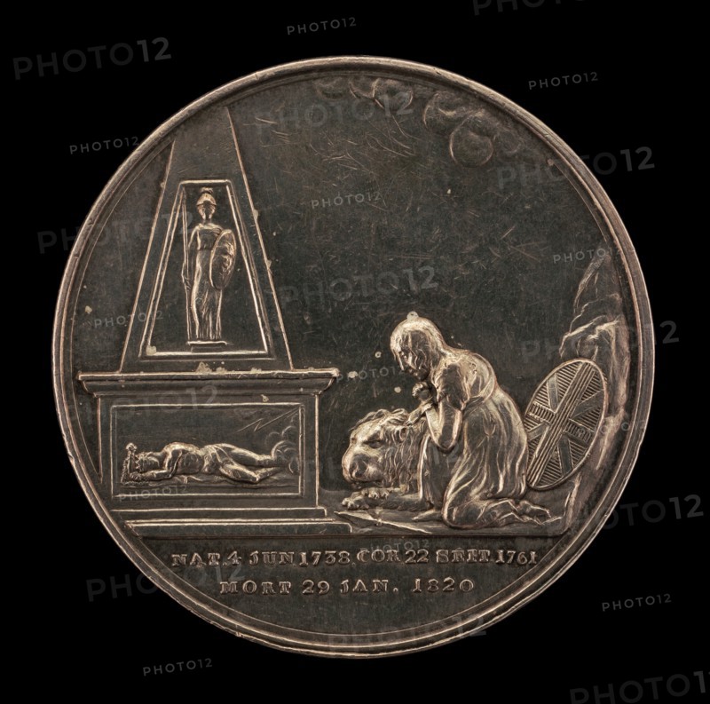 Britannia Grieving before Monument of the Stricken King, Guarded by Pallas [reverse], 1820.