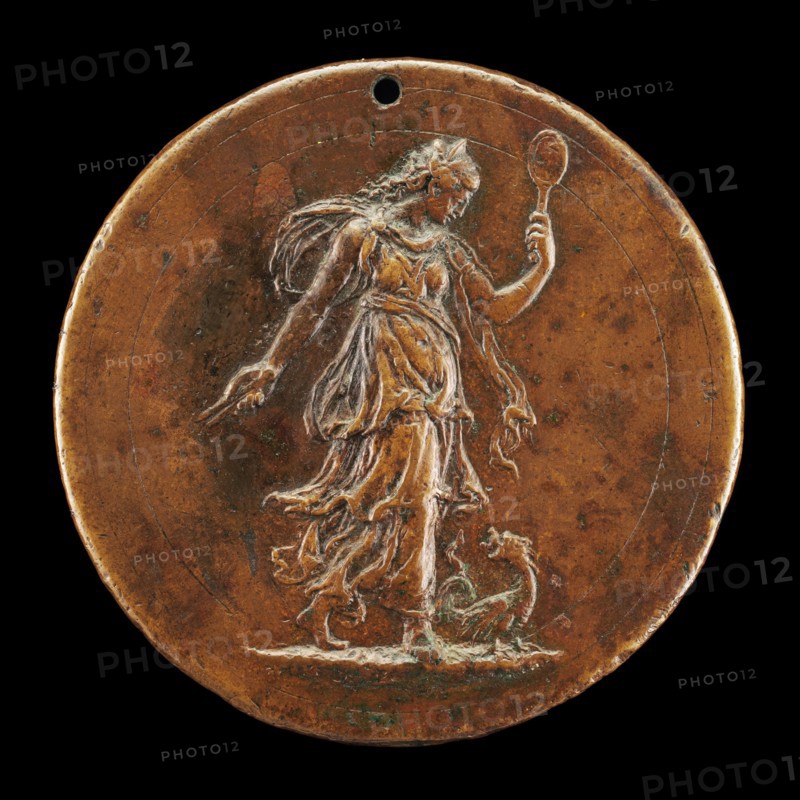 Prudence Holding a Mirror and Compasses [reverse], probably 1518/1525.