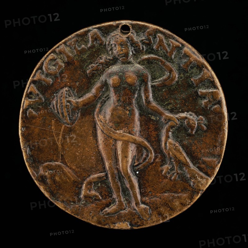 Figure Holding a Shield and Peacock [reverse], c. 1495.