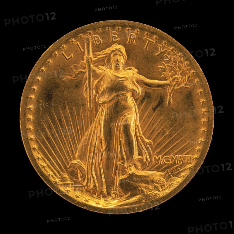 Double Eagle Twenty Dollar Gold Piece [obverse], model 1905-1907, struck 1907.