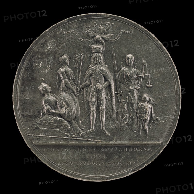 The King Being Crowned between Peace and Justice [reverse], 1714.