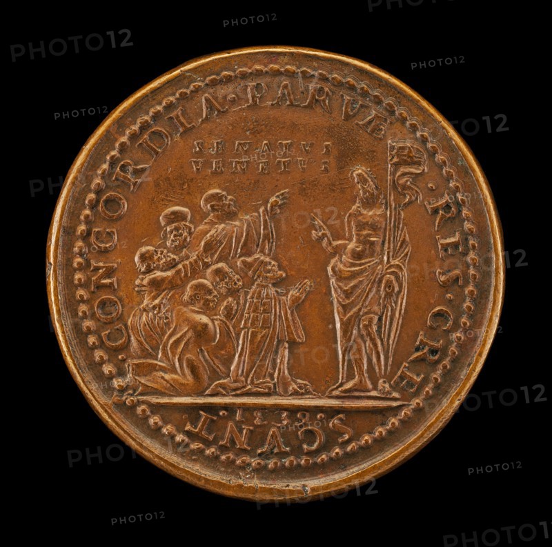 Pietro Lando, c. 1462-1545, Doge of Venice 1539, with Venetian Senators, Kneeling Before Christ [obverse], 1539.