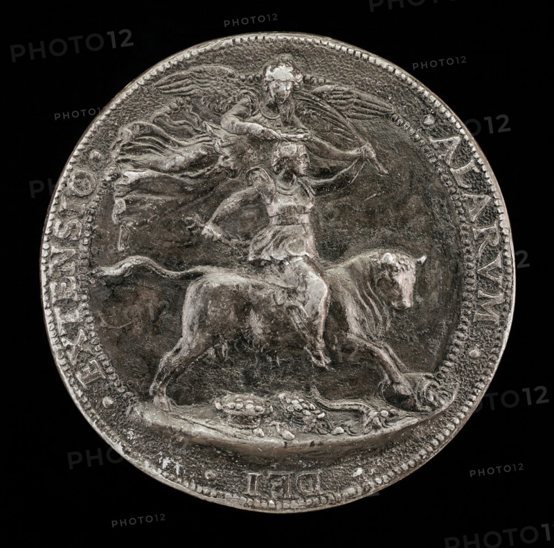 Angel Adorning a Female Figure Riding on a Bull [reverse].