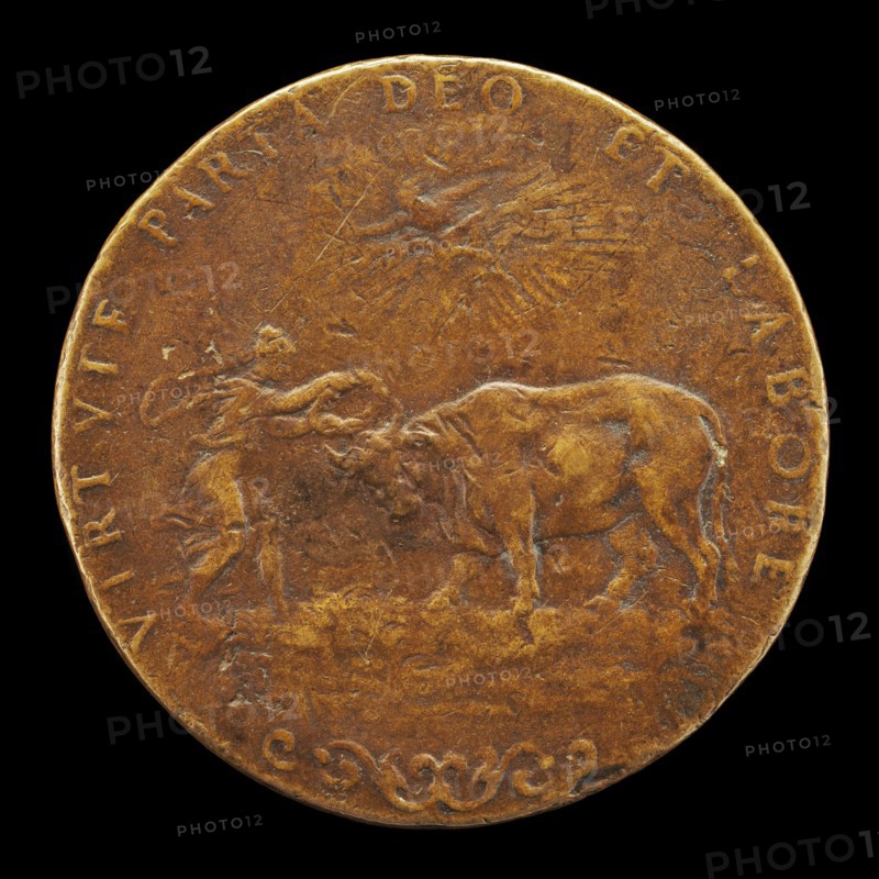 Female Figure Placing a Wreath on an Ox's Horns [reverse], probably 1558.