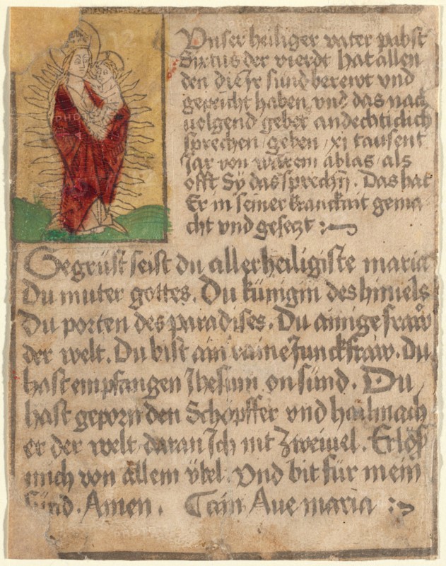 Madonna and Child in a Glory with an Indulgence and a Prayer, c. 1470/1480.