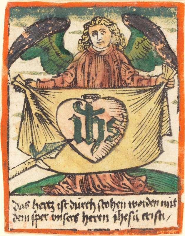 Sacred Monogram in a Sacred Heart on a Cloth Held by an Angel, c. 1480.