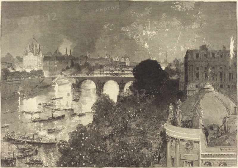 Le 14 Juillet. Illumination de la Seine du Pont Neuf au Pont au Change, 1882.